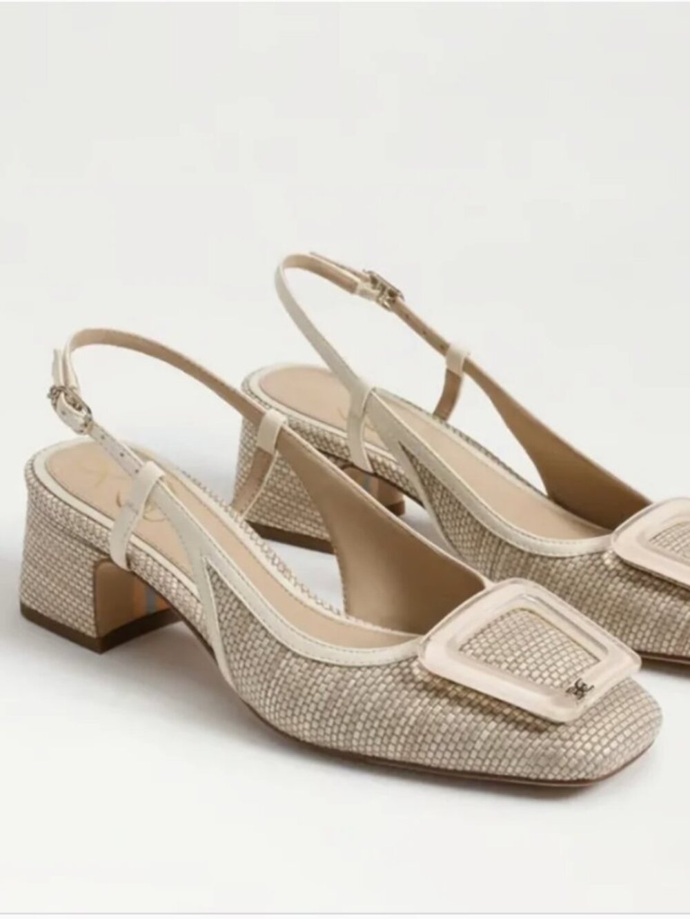 Sam Edelman Tracie Slingback Square Toe Block Heel Pump Neutral Weave Shoes 8.5
